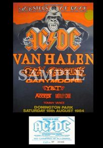 AC/DC concert poster+ticket Monsters Of Rock Donington UK 1984 A3 size replica