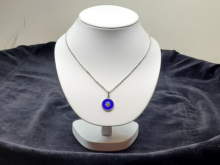 Vintage 925 Sterling Silver Millefiori Murano Glass Pendant & 835 Silver Chain Necklace