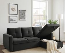 Black velvet Corner Sofa Bed Storage, 215cm