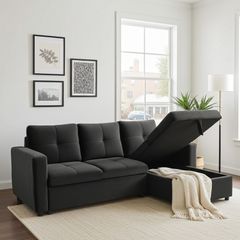 Black velvet Brand New Corner Sofa Bed with Storage - Free Delivery Ireland