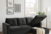 Black velvet Corner Sofa Bed Storage, 215cm