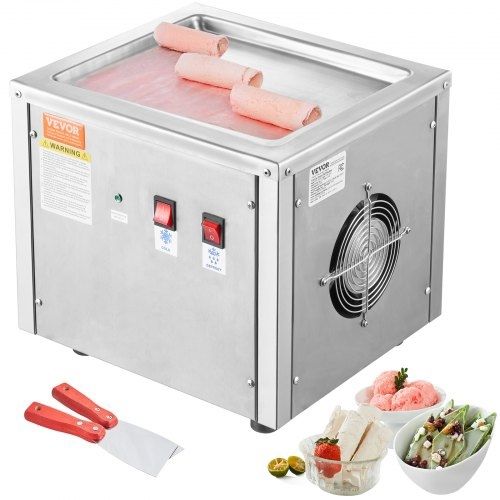 Fried Ice Cream Roll Machine, 11" x 9.5" Stir-Fried Ice Cream Pan, Stainless Steel Rolled Ice Cream Maker with Compressor and 2 Scrapers, for Making Ice Cream, Frozen Yogurt, Ice Cream Rolls