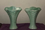 Matching pair of Burlington Ware Wall Pockets Basket Weave Design