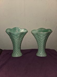 Matching pair of Burlington Ware Wall Pockets Basket Weave Design