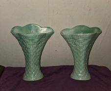Matching pair of Burlington Ware Wall Pockets Basket Weave Design