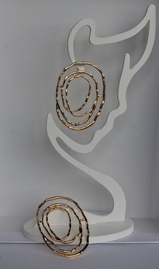 Gold Organic Abstract Concentric Oval Textured Hoop Earrings