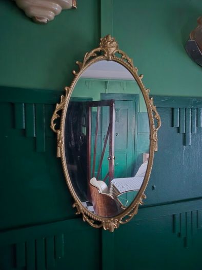 Mirror Vintage painted Gold metal framed oval Mirror
