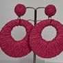 Hot Pink Raffia Woven Stud Hollow Out Woven Hoop Earrings Image 8