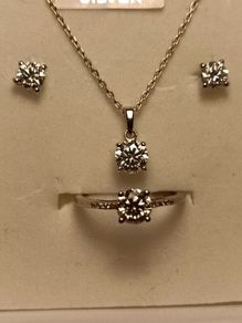 Rhodium Plated Sterling Silver 4 Piece Moissanite Jewellery Set (Bargain)