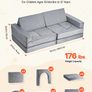 Modular Kids Play Couch, Sectional Toddler Sofa with Armrests, 28D Sponge & Short Pile, Convertible Kids Modular Couch DIY Creative Combination for Playroom, Bedroom, Living Room, 14 Pcs, Gray Image 2