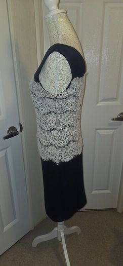 Marc Angelo Navy White Lace Pencil Dress Size 12 Elegant Occasion Midi