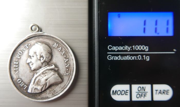 Antique 1888 Papal States Sterling Silver Medal. Pope Leo XIII. 50th Episcopal Preisthood. 11,1g