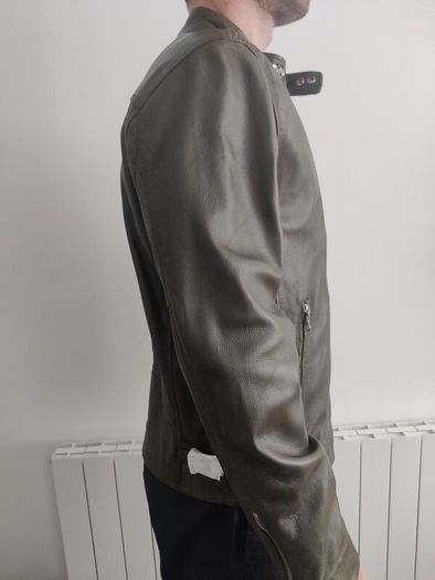 New Schott NYC, LC 949 WX, Iconic Cafe Racer Leather Jacket Mens, Size L, Khaki