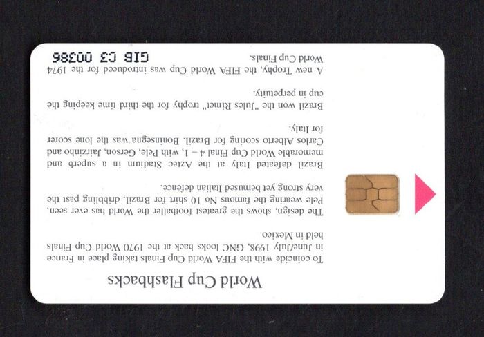 1998 Gibraltar 50 unit World Cup 1970 Brazil V Italy (Siemens - S5 (Module 33)) Phone Card