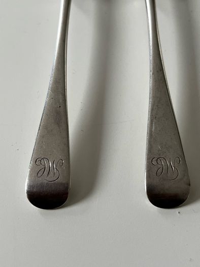 Pair of Antique Sterling Silver Teaspoons  London 1896  George Maudsley Jackson