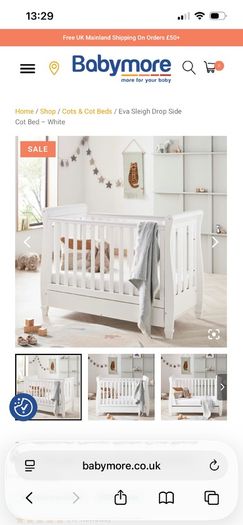Babymore Eva Sleigh Cot Bed and Mattress Like New