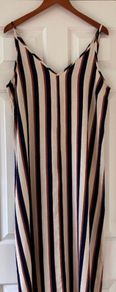 Size 12 Ladies Navy Striped Linen Mix Dress by Next