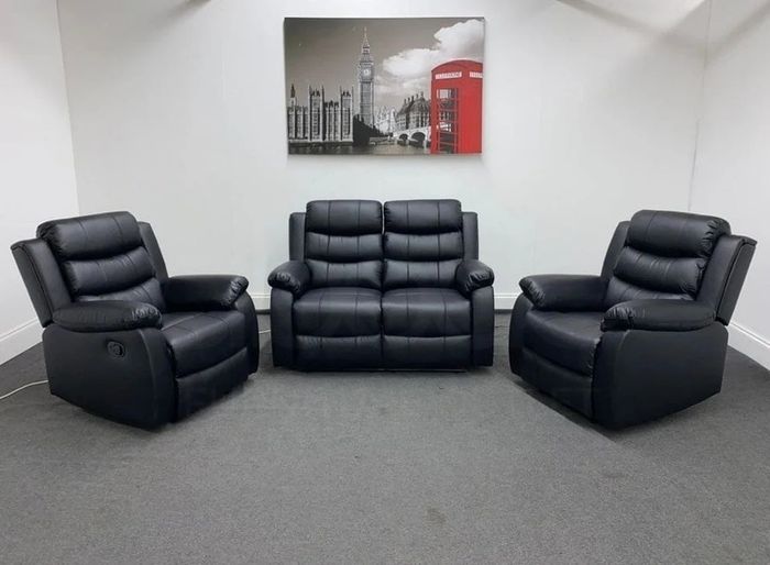 Roma Black Manual Leather Recliner Sofa Set