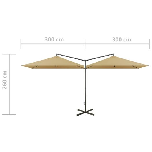 Double Parasol with Steel Pole Taupe 600x300 cm