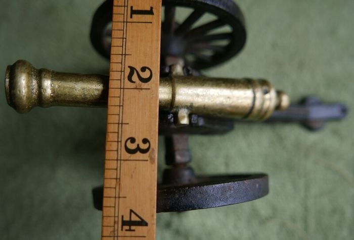 Vintage Brass and Cast Iron Cannons - Moving Wheels - Adjustable Mini Cannon - Set of 2