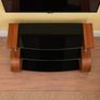Modern Curved Wood & Black Glass TV Stand Image 4