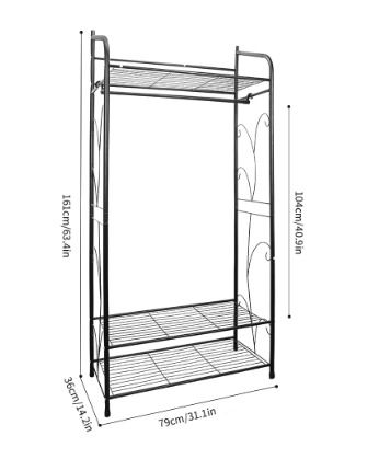 BRAND NEW Black Metal Garment Rack Stand for Bedroom with Storage Shelves 2 Shelf