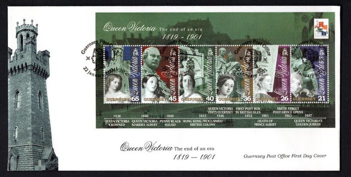 2001 Guernsey Death Centenary of Queen Victoria Commemorative Stamps Miniature Sheet Official First Day Cover (FDC)