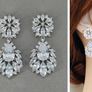 Vintage Style Wedding Bridal Crystal Drop Silver Earrings Image 2