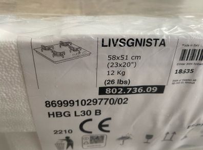 IKEA LIVSGNISTA 4 Burner Gas hob glass black