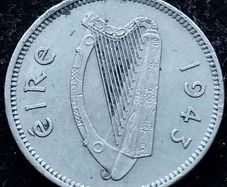[#387] - Ireland 1943 | Irish 3p | Three Pence | Harp | KM.12