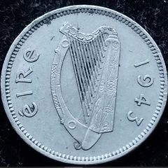 [#387] - Ireland 1943 | Irish 3p | Three Pence | Harp | KM.12