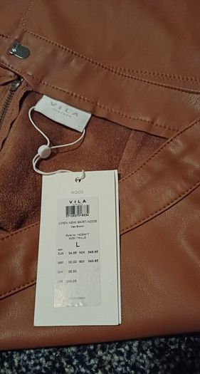 Tan Leather Skirt (L) Vero Moda