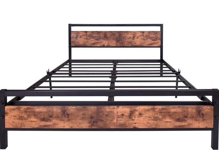 King Size Bed Frame with Wood Headboard,Heavy Duty Metal Platform Bed Frame King Size with Storage No Box Spring Needed,Mattress Base/Strong Steel Slats Support/Noise-Free