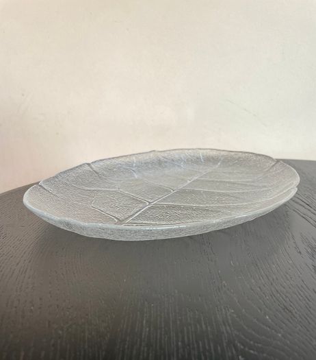 Pair of vintage Arcoroc Aspen Leaf Glass Platters / Plates, Mid century French Dishes