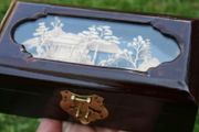 Vanity Jewelry Box Chinese Japanese Cork Scene Wood Frame - 6,4x3,2xH3in