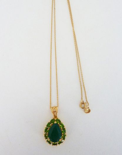 Sterling silver, 14k gold plated, green onyx & diopside pendant & necklace