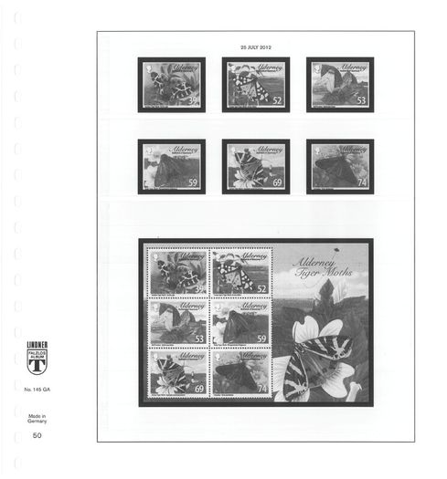 2012 & 13 Alderney Lindner-T Illustrated 18-ring hingeless album pages. Pages 49-56. These are new and have never been used. 8 pages