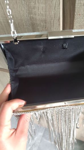 silver rhinestones fringe clutch