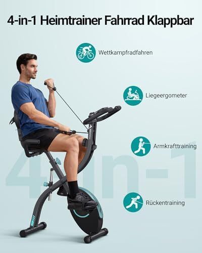 4-in-1 Exercise Bike with Own Training App 16x Magnetic Resistance, LCD Display, Hand Pulse Measurement, Foldable Exercise Bike