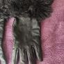 Black Faux Leather Gloves with Faux Fur Cuff Size Small Image 2