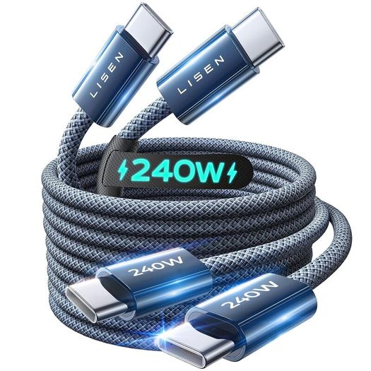 240W USB C to USB C Cable [2-Pack 2m] USB C Charger Cable, Nylon Type C Charger Cable Fast Charging for iPhone 17 16 15 Pro Max, MacBook Pro/Air, iPad Pro, Galaxy S25 S24, Switch 2, Steam Deck