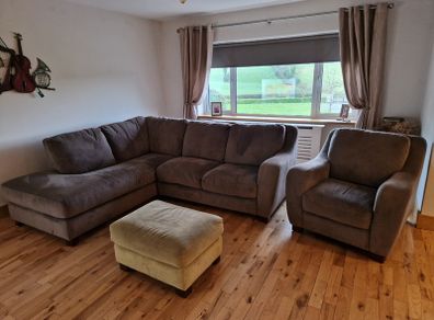 L shaped couch and foot stool