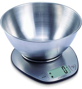 Electronic Kitchen Scale Stainless Steel Baking Scale - Large Display Wet and Dry Food Weighing Scale with Stainless Steel Mixing Bowl - Easy Switch Between Imperial and Metric - Max 5 KGS (FREE POSTAGE)