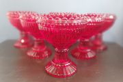 Fabulous Vintage Retro Set of Six Matching Red Sundae Glasses with a Relief Pattern Very Similar to the Very Popular Iittala Marimekko Maribowl Glasses in Cranberry - Perfect for Halloween