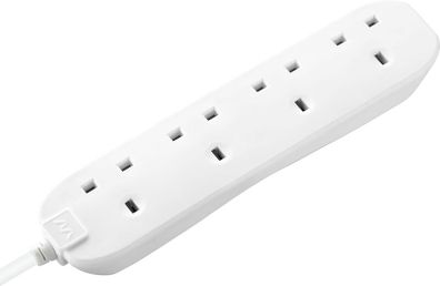 Masterplug Four Socket Extension Lead, 3 Metre Cable, Unswitched, 4-Way Plug Extension Cable, Power Strip, Basic Power, White, 13A, 4G, 3m, BFG3N