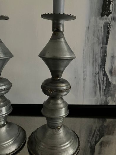 New 2 matching distressed metal candle holders with 2 new candles from Folkster