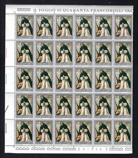 1971 Vatican City The 800th Anniversary of the birth of Holy Dominikus Commemorative Stamps marginal Corner Blocks of 30 Mint Never Hinged (MNH)