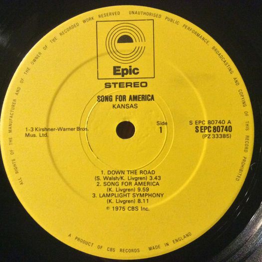 Kansas "Song For America" Vinyl, LP