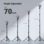 70 inch/1.8m Phone Tripod Stand, Aluminum Selfie Stick Tripod with Bluetooth Remote, iPhone Tripod with Phone Holder Max 7.9'', Compatible with iPhone 14/13/12 Pro, Galaxy, Action Camera, GoPro Image 8