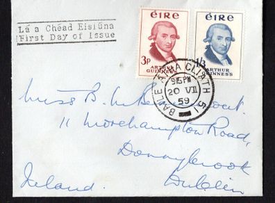 1959 Ireland Bicentenary of the Foundation of the Guinness Brewery in Dublin Commemorative Stamp First Day Cover (FDC) with Baile Atha Cliath (Dublin) steele cancel